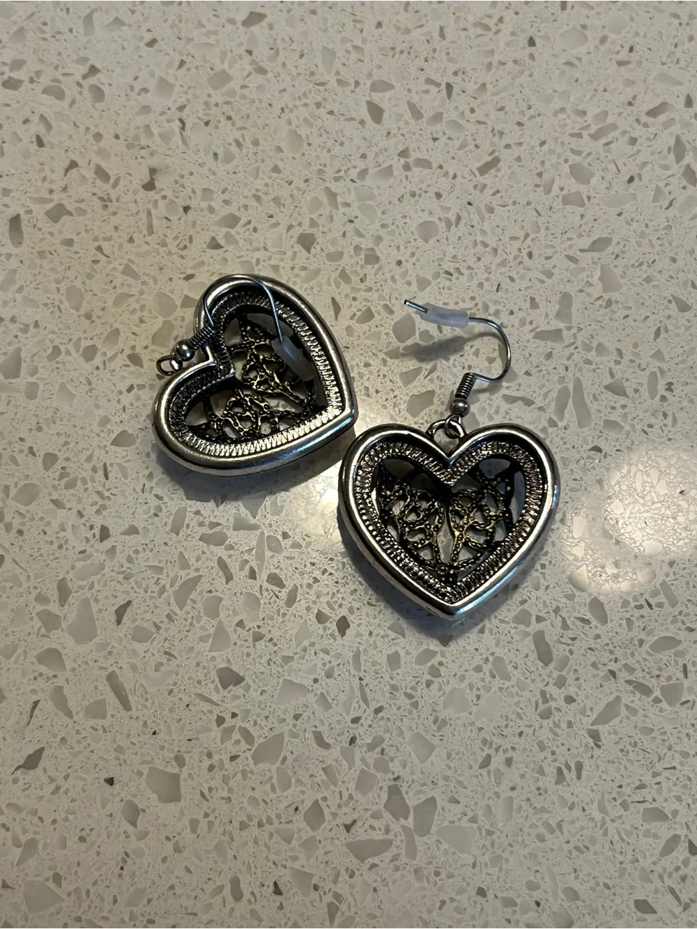 Heart Knot‎ Drop Earrings - Silver & Gold